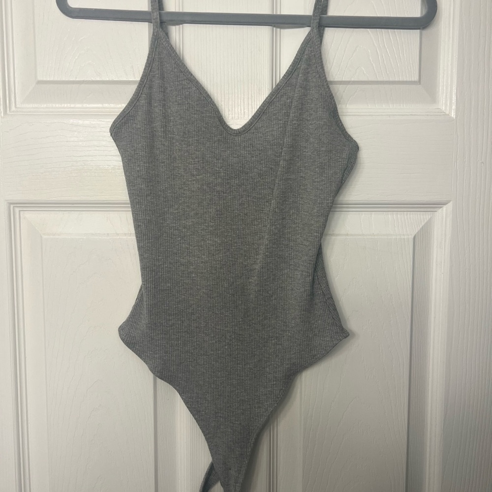 Gray ribbed bodysuit